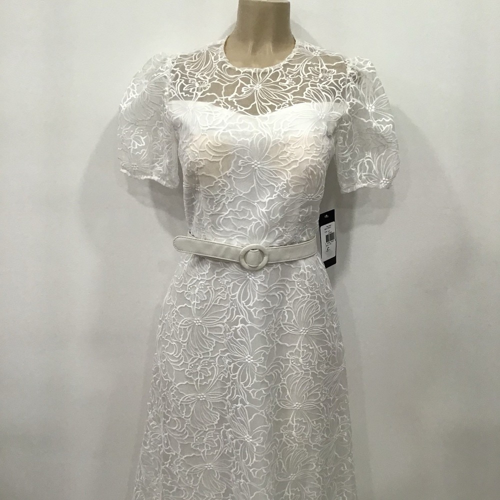 Kay Unger Wynona Illusion Gown Formal Wedding Dress Maxi Belted‎ SZ 6 NWT W Flaw